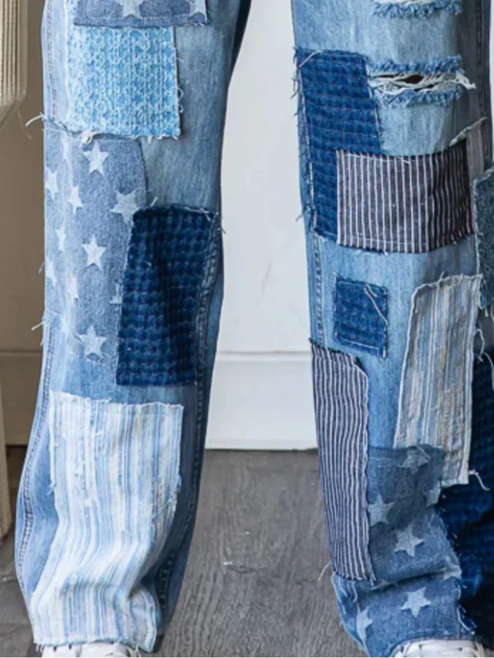 208. NWOT Oli & Hali Blue Patchwork Boyfriend Jeans - Picture 5 of 8